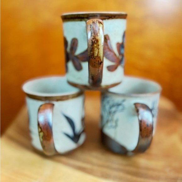 HANDMADE GLAZED POTTERY 70s 70’s Vintage Oatmeal Coffee Cups Mugs Mug Cup Set 3 - Picture 3 of 4